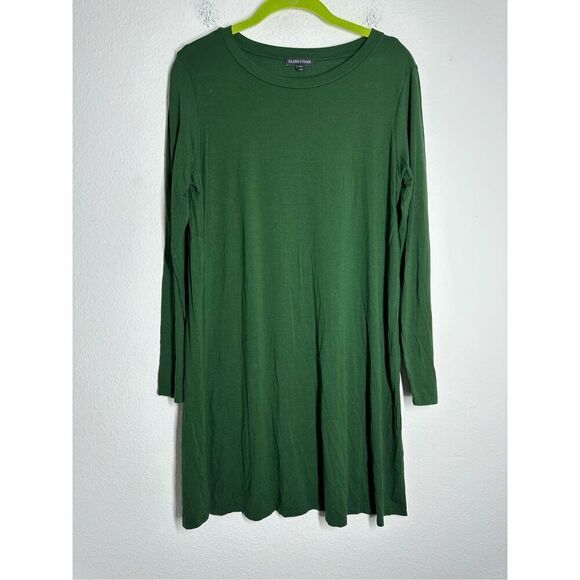 Eileen Fisher Hemlock Roundneck Tunic Dress Size M Green Long-Sleeve Mistletoe - Picture 1 of 10